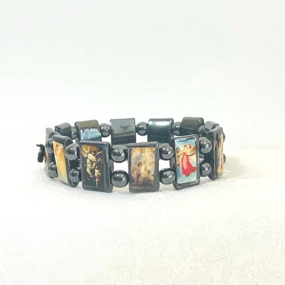 Hematite Religious Icon Saints Stretch Holy Bracelets Jesus Catholic Orthodox - Picture 1 of 10